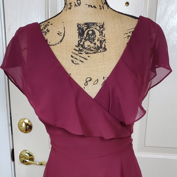 Levkoff Ruffle V-Neck Wrap Gown - Picture 3 of 13